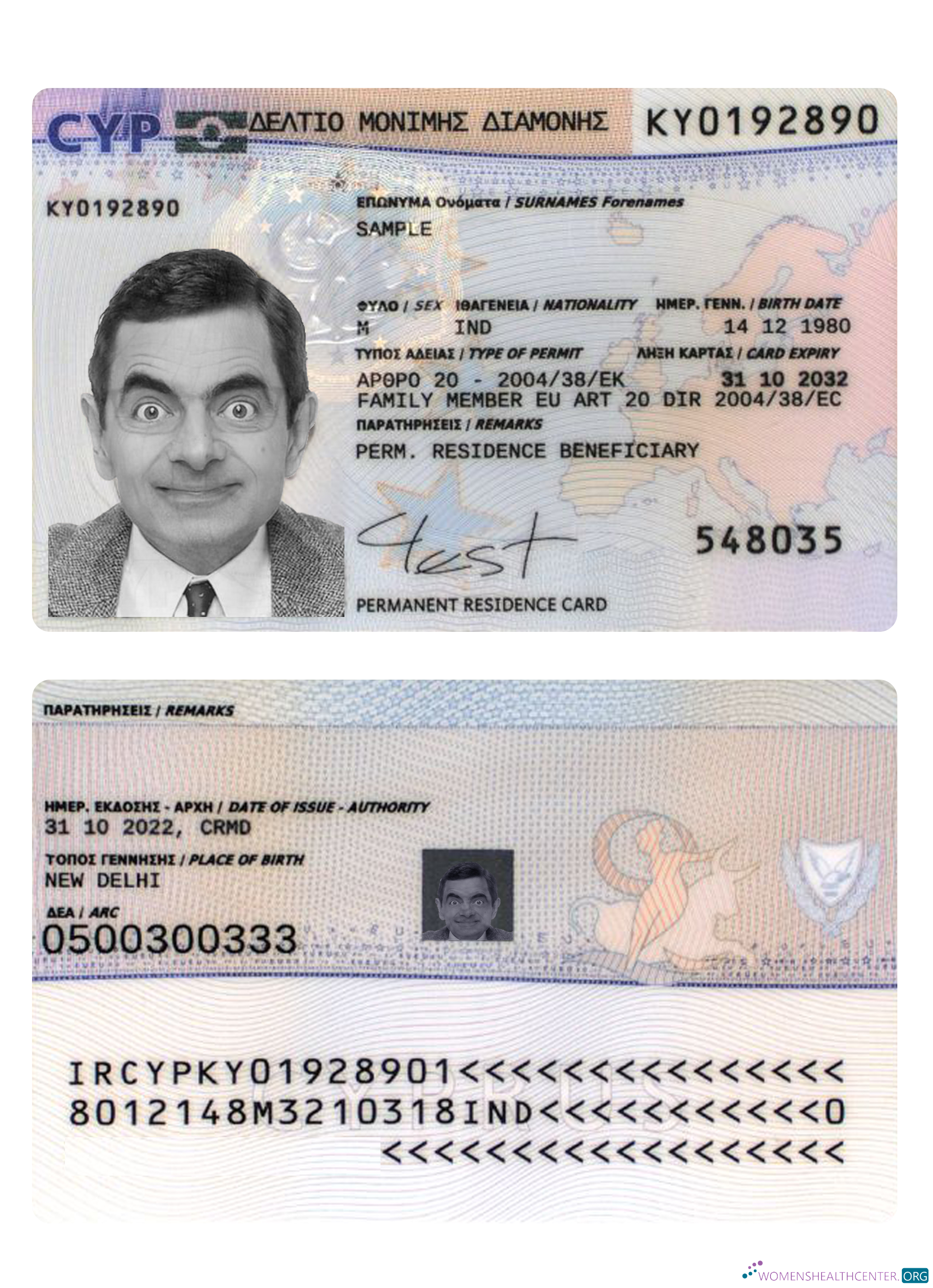 Download Cyprus residence permit 2022 present Photoshop template